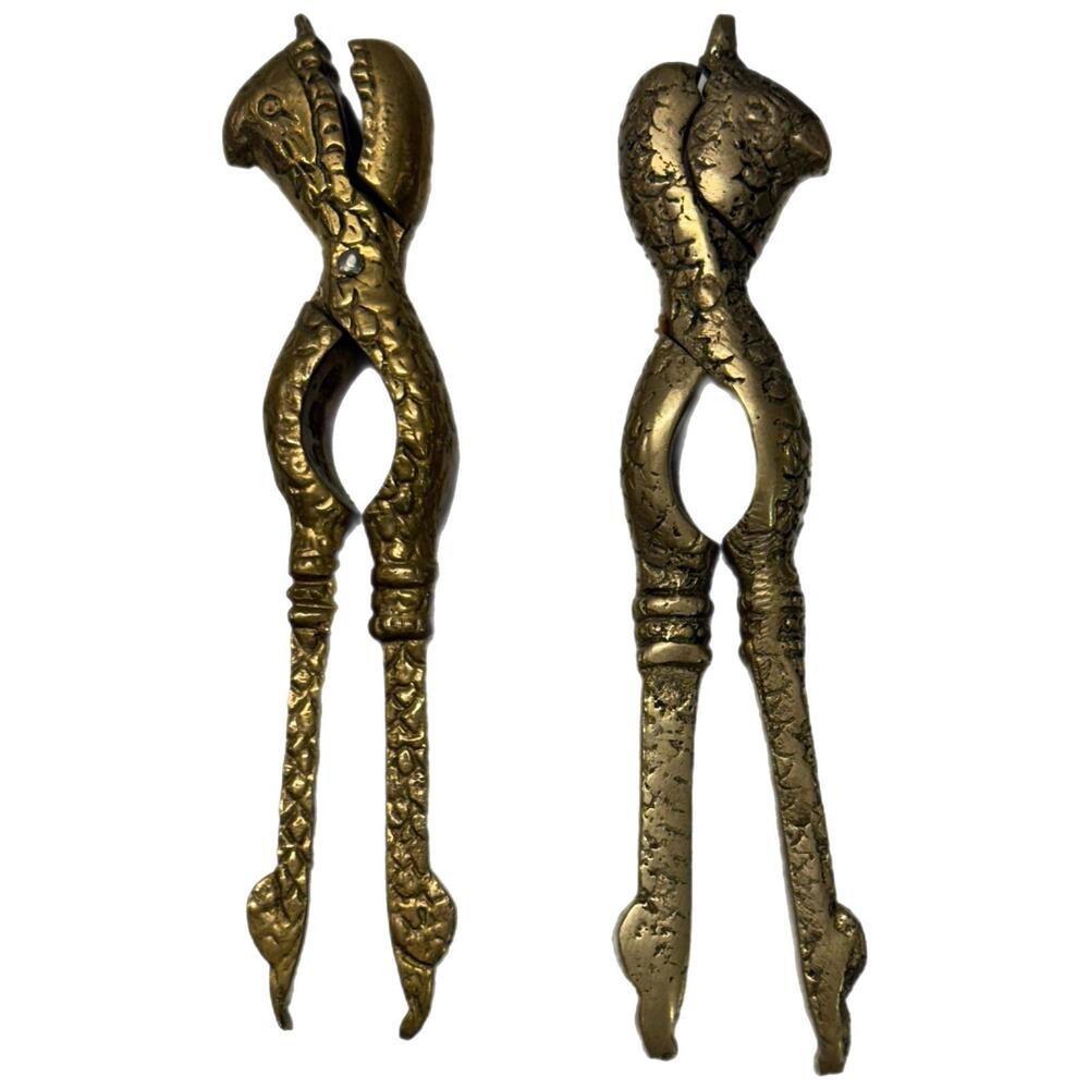 Set of 2 Antique Solid Brass Bird Nutcracker Crab Lobster Cracker